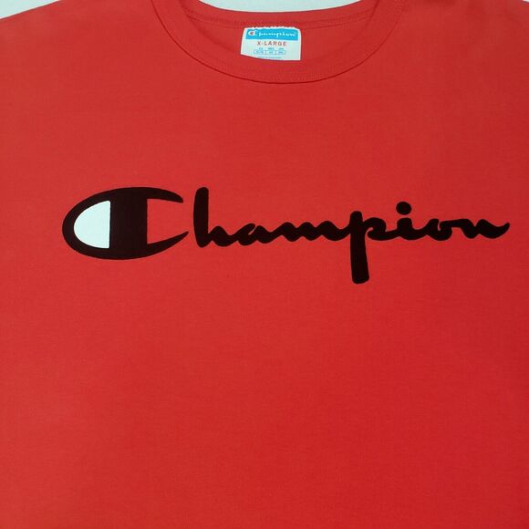 Champion Shirt Mens Extra Large Short Sleeve Pullover Cotton Red Crew Neck Long - Picture 8 of 14